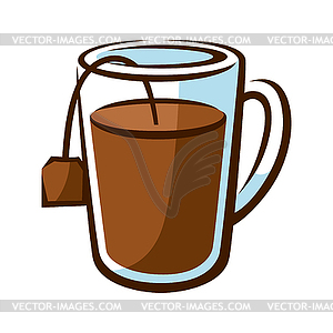 Cup with black tea and bag. traditional drink - vector clipart