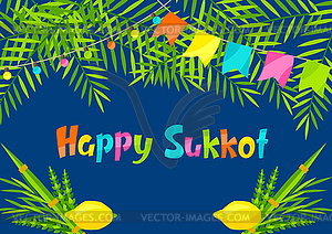 Happy Sukkot greeting card. Holiday background - vector image