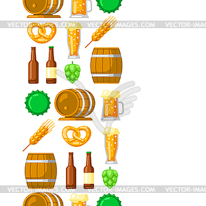 Pattern with beer objects. Beer festival or - vector clip art