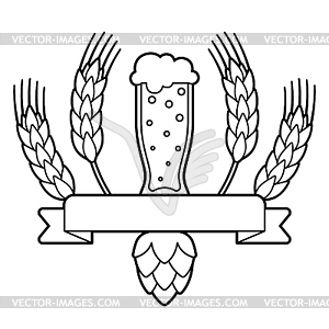 Emblem with beer objects. Beer festival or - vector clipart