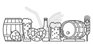 Card with beer objects. Beer festival or Oktoberfest - white & black vector clipart