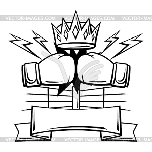 Emblem with boxing gloves. Box club label. Sport - vector clip art