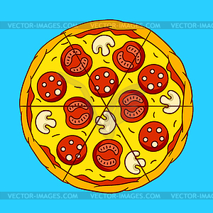 Tasty Italian pizza cut. Delicious fast food meal. - color vector clipart