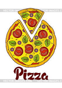 Tasty pizza slice separated. Delicious fast food - vector image