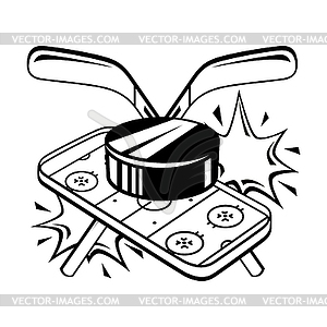 Emblem with hockey symbols. Sport club label or - vector clip art