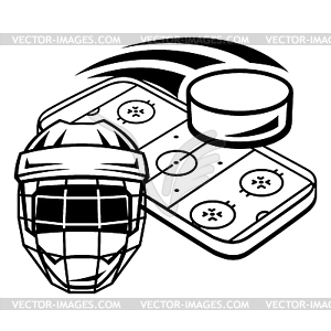 Emblem with hockey symbols. Sport club label or - vector image