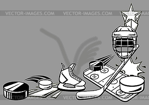 Background with hockey items. Sport club . Healthy - vector image