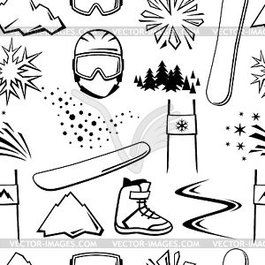 Pattern with snowboarding items. Winter sport  - vector clip art