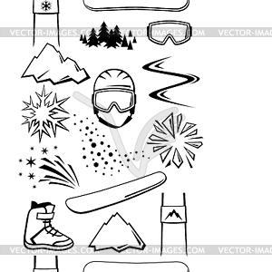 Pattern with snowboarding items. Winter sport  - vector clipart / vector image