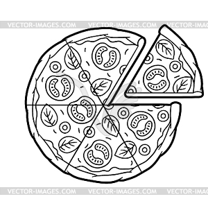 Tasty pizza slice separated. Delicious fast food - vector image