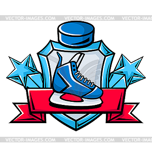 Emblem with hockey symbols. Sport club label or - vector image