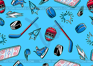 Pattern with hockey items. Sport club . Healthy - vector clipart