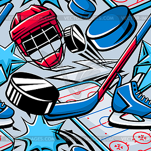 Pattern with hockey items. Sport club . Healthy - vector image