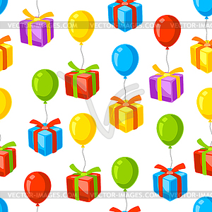 Gift boxes and balloons. Happy Birthday and party - royalty-free vector image