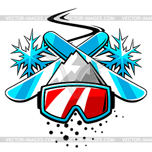 Emblem with snowboarding symbols. Winter sport labe - vector clip art