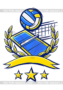 Emblem with volleyball symbols. Sport club label - vector clipart