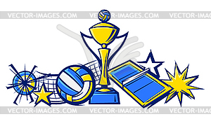 Card with volleyball items. Sport club  - vector image