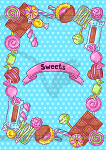 Frame with candies and sweets. Design for - vector image