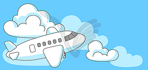 Banner with airplane and clouds. Travel and - vector clip art