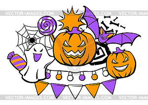 Happy Halloween card. Holiday background with - vector image