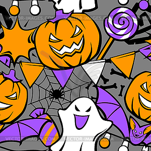 Happy Halloween pattern. Holiday background with - vector clip art