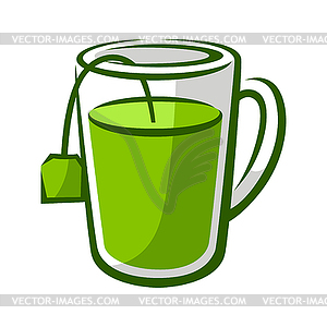 Cup with green tea and bag. traditional drink - vector clip art