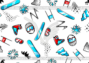 Pattern with snowboarding items. Winter sport  - vector image