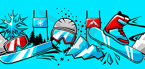Pattern with snowboarding items. Winter sport  - vector clip art