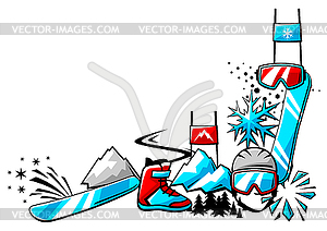 Background with snowboarding items. Winter sport  - royalty-free vector clipart