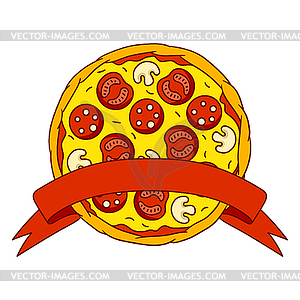 Вкусная итальянская пицца. Вкусное блюдо из фаст-фуда. для - иллюстрация в векторе