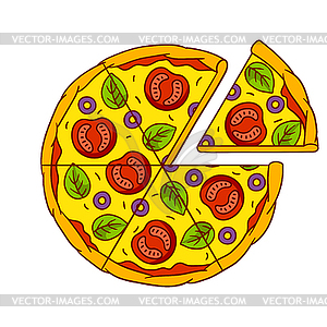 Вкусный кусочек пиццы отделен. Вкусный фастфуд - векторный клипарт / векторное изображение