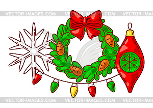 Merry Christmas . Holiday objects in cartoon style - vector clipart