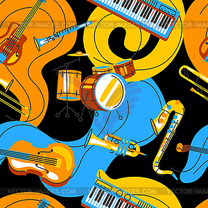 Pattern with musical instruments. Jazz, blues and - vector image
