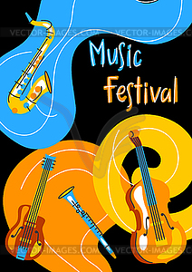 Poster with musical instruments. Jazz, blues and - vector image