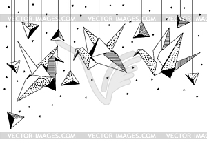 Background with origami cranes. Paper symbolic - vector image