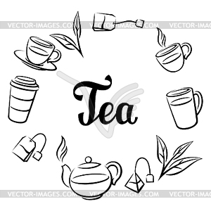 Frame with tea. with tea and accessories, packs - vector image