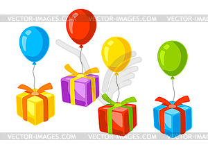 Gift boxes and balloons. Happy Birthday and party  - vector clip art