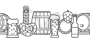 Pattern with beer objects. Beer festival or - vector clipart