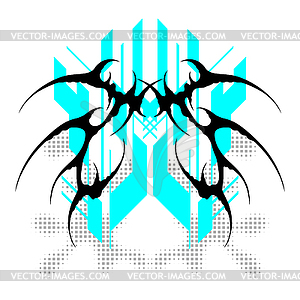 Cyber sigilism poster. Neo tribal gothic style shape - vector clipart