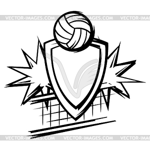 Emblem with volleyball symbols. Sport club label - vector image