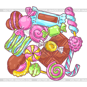 Background with candies and sweets. Design for - vector clipart / vector image