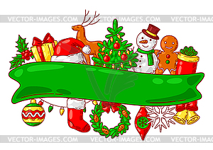 Merry Christmas background. Holiday objects in - color vector clipart