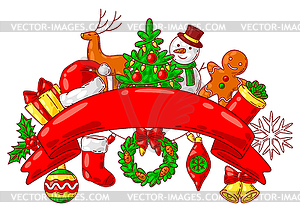 Merry Christmas background. Holiday objects in - vector clip art