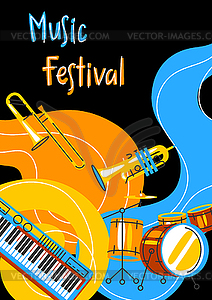 Poster with musical instruments. Jazz, blues and - vector clip art