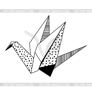 Журавлик-оригами. Бумажный символический декоративный объект - векторное изображение