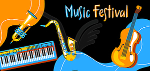 Poster with musical instruments. Jazz, blues and - royalty-free vector clipart