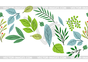Seamless pattern of sprigs with green leaves. - vector image