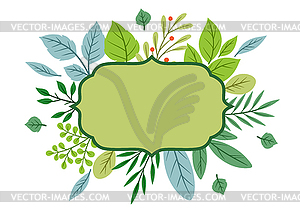 Background of sprigs with green leaves. Decorative - vector image