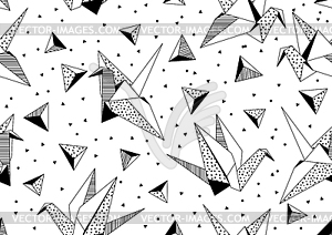 Pattern with origami cranes. Paper symbolic - vector image