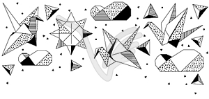 Фон с фигурками оригами. Бумажный символ - графика в векторе